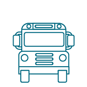 monochrome line drawing of the front of  a school bus